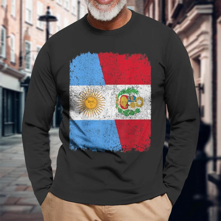 Half Argentinian Half Peruvian Flag Heritage Pride Roots Long Sleeve T-Shirt Gifts for Old Men