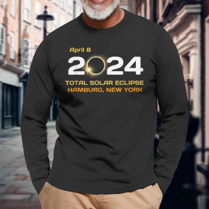 Hamburg New York April 8 2024 Solar Eclipse Ny Long Sleeve T-Shirt Gifts for Old Men