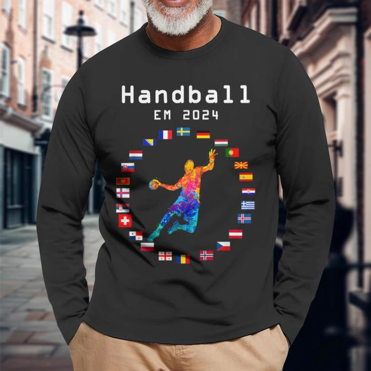 Handball Em 2024 Flag Handballer Sports Player Ball Langarmshirts Geschenke für alte Männer