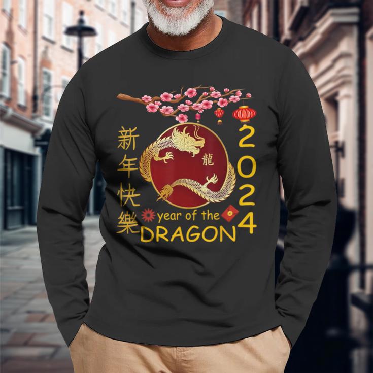 Happy Chinese New Year 2024 Lunar New Year Dragon Long Sleeve T-Shirt Gifts for Old Men