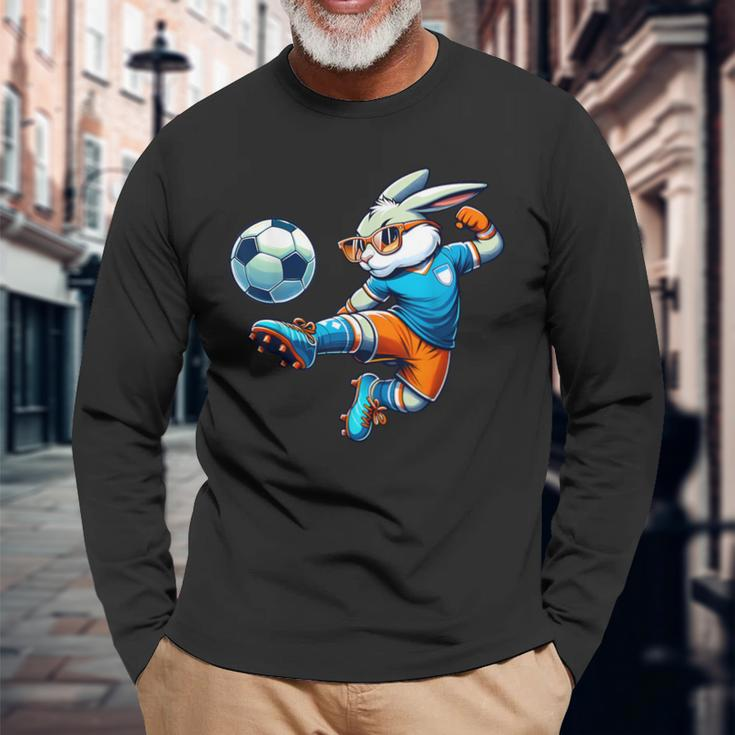 Happy Easter Bunny Soccer Player Lover Sport Rabbit Long Sleeve T-Shirt Gifts for Old Men