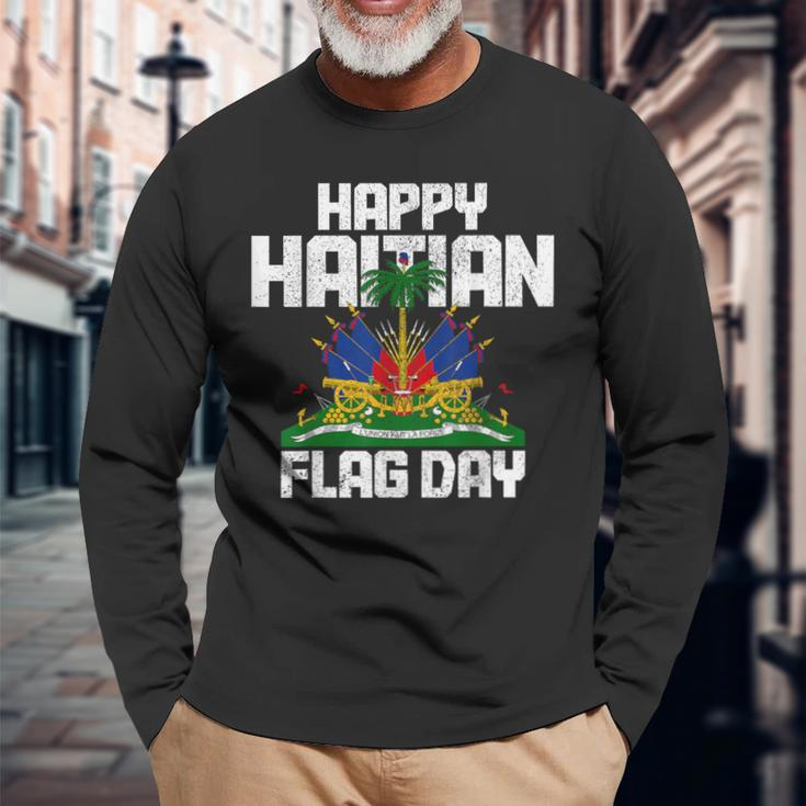 Happy Haitian Flag Day Haiti Flag Pride Long Sleeve T-Shirt Gifts for Old Men