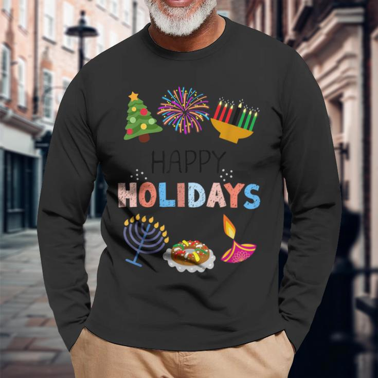 Happy Holidays Diwali Kwanzaa Hanukkah Christmas Long Sleeve T-Shirt Gifts for Old Men