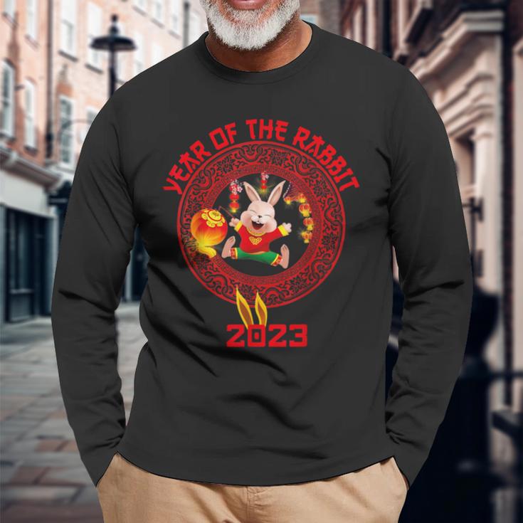 Happy Lunar New Year 2023 Cute Chinese Rabbit Decorations Long Sleeve T-Shirt Gifts for Old Men