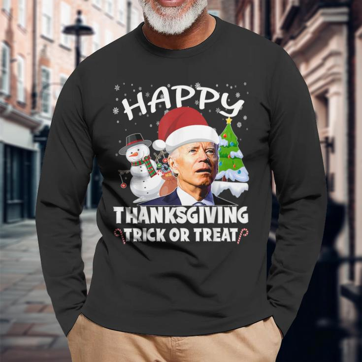 Happy Thanksgiving Trick Or Treat Joe Biden Santa Christmas Long Sleeve T-Shirt Gifts for Old Men