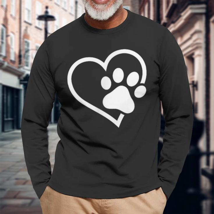 Heart With Paw For Cat Or Dog Lovers Long Sleeve T-Shirt Gifts for Old Men
