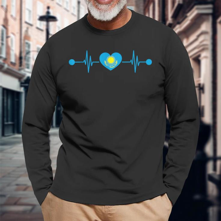 Heartbeat Kazakh Kazakhstan Langarmshirts Geschenke für alte Männer
