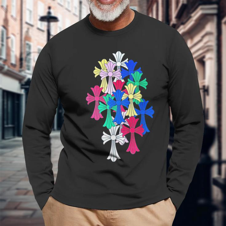 Hearts Multicolor Cross Cemetery Long Sleeve T-Shirt Gifts for Old Men
