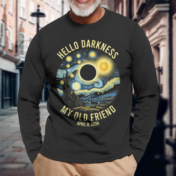 Hello Darkness My Old Friend Solar Eclipse April 8 2024 Long Sleeve T-Shirt Gifts for Old Men