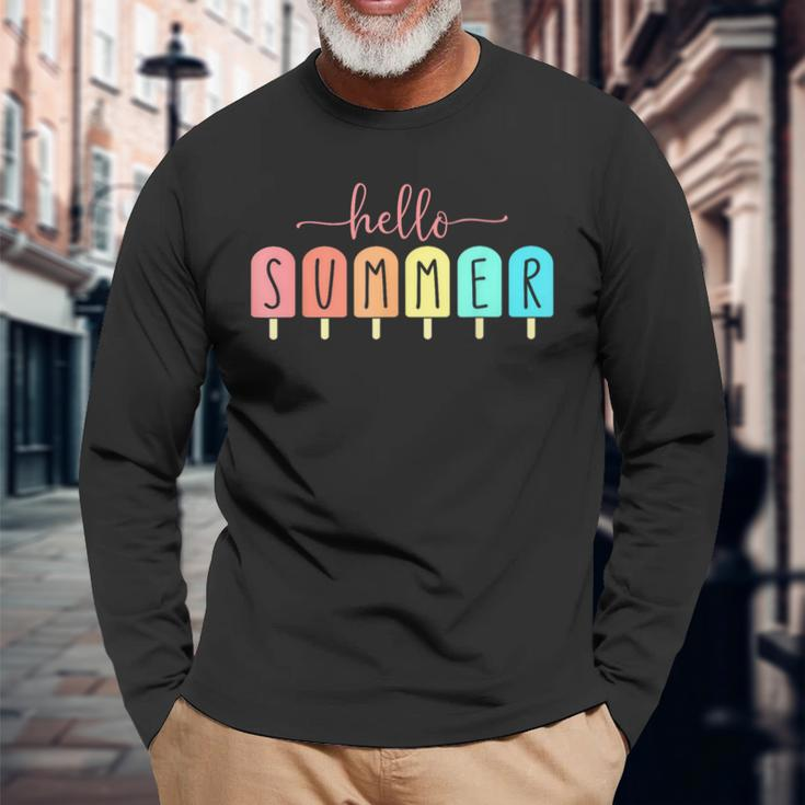 Hello Summer Cool Colorful Popsicle Graphic Long Sleeve T-Shirt Gifts for Old Men
