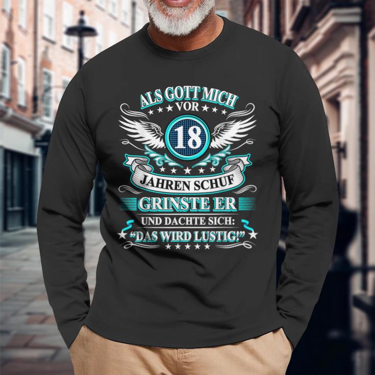 Herren Als Gott Mich Vor 18 Jahen Krinste Er 18Th Birthday S Langarmshirts Geschenke für alte Männer