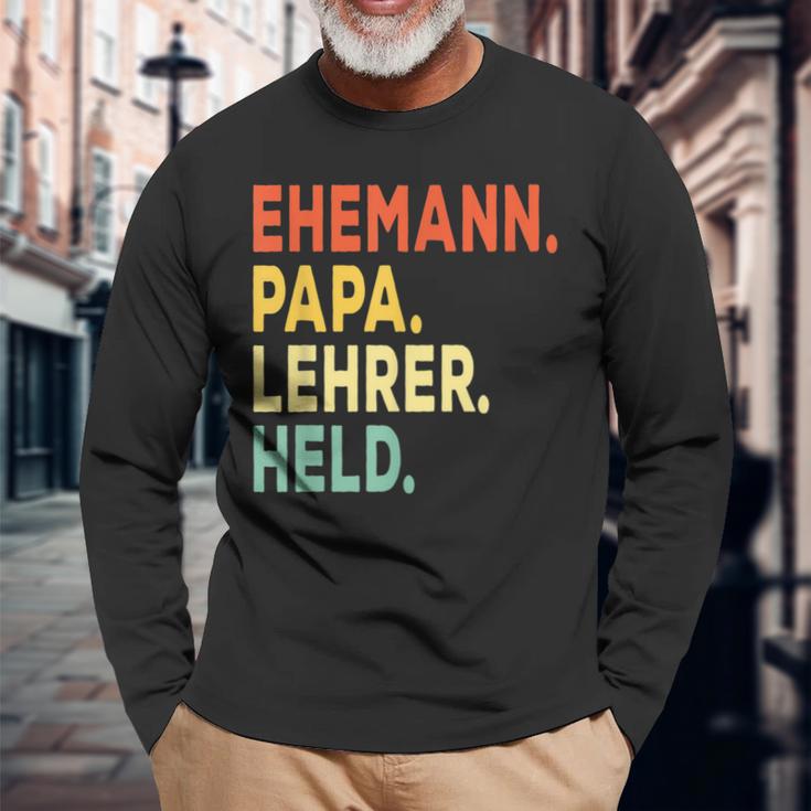 Herren Ehemann Papa Lehrer Held Retro-Jahrgangatertag Langarmshirts Geschenke für alte Männer