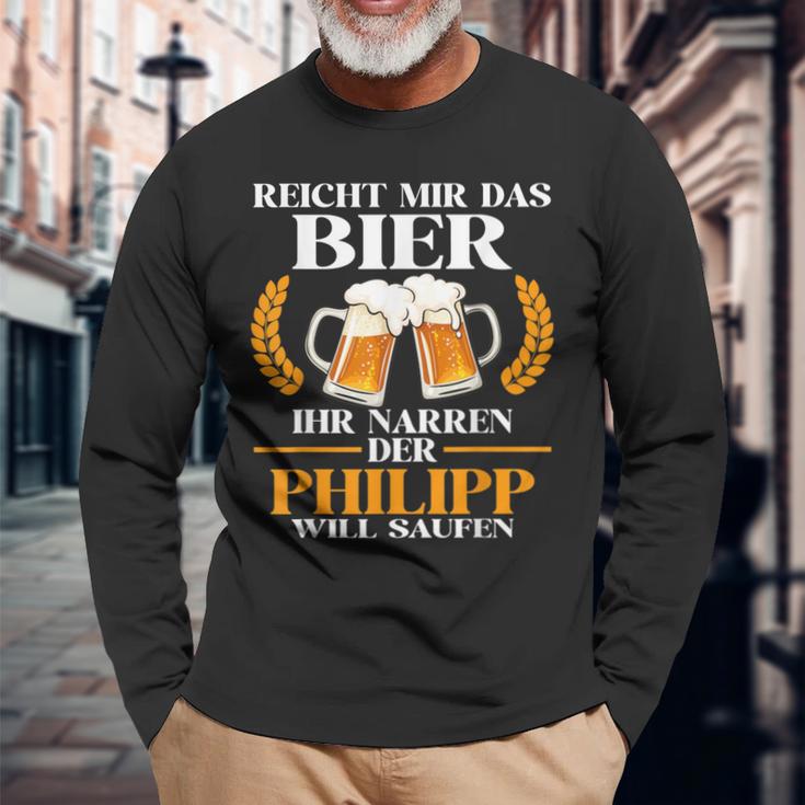 Herren Philipp Lustiger Bier Spruch Name Geburtstag Langarmshirts Geschenke für alte Männer