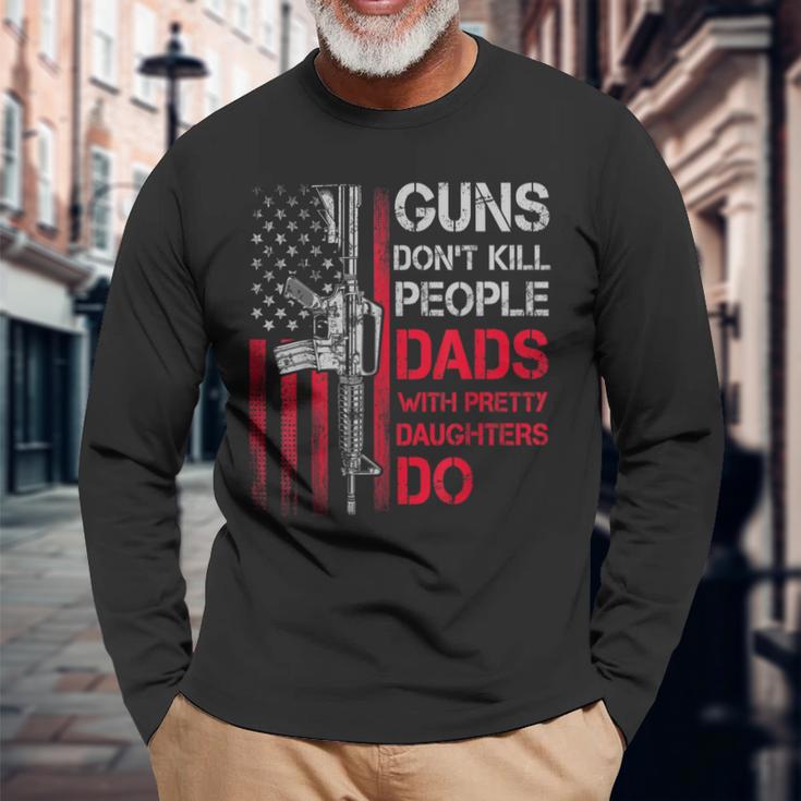 Herren Waffen Töten Keine Menschenäter Mit Hübschen Töchtern Humor Papa Langarmshirts Geschenke für alte Männer