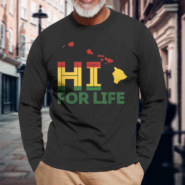 Hi For Life Rasta Hawaii Island Rastafari Reggae Long Sleeve T-Shirt Gifts for Old Men