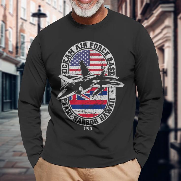 Hickam Air Base Usaf Pearl Harbor Hawaii Usa Flag Long Sleeve T-Shirt Gifts for Old Men