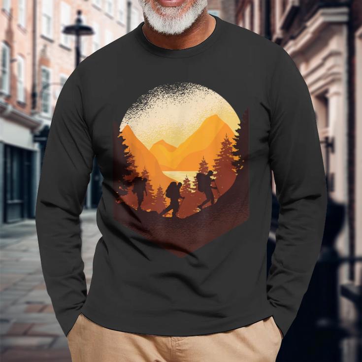 Hiking Mountaineering Forest Retro Vintage Long Sleeve T-Shirt Gifts for Old Men