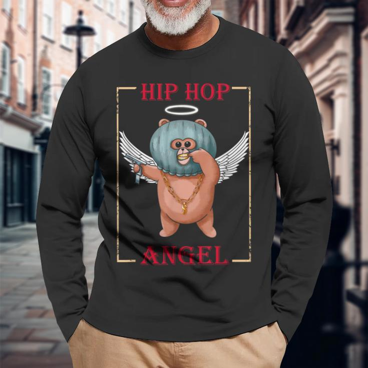 Hip Hop Angel Teddy Cute Gangster Bear Long Sleeve T-Shirt Gifts for Old Men