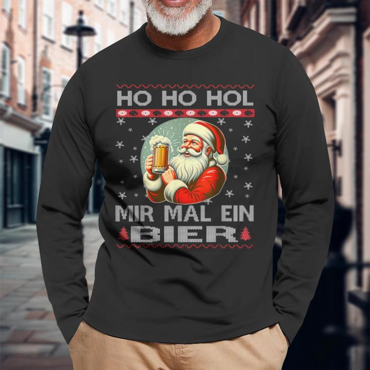 Ho Ho Hol Mir Mal Ein Bier Santa Christmas Black Langarmshirts Geschenke für alte Männer