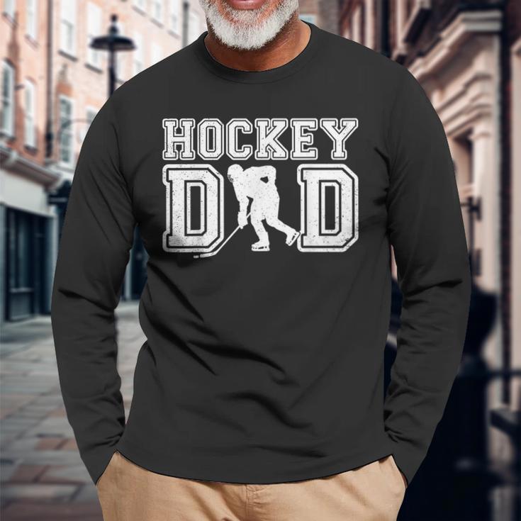 Hockey Dad Father's Day Ice Hockey Vintage Daddy Papa Father Long Sleeve T-Shirt Gifts for Old Men