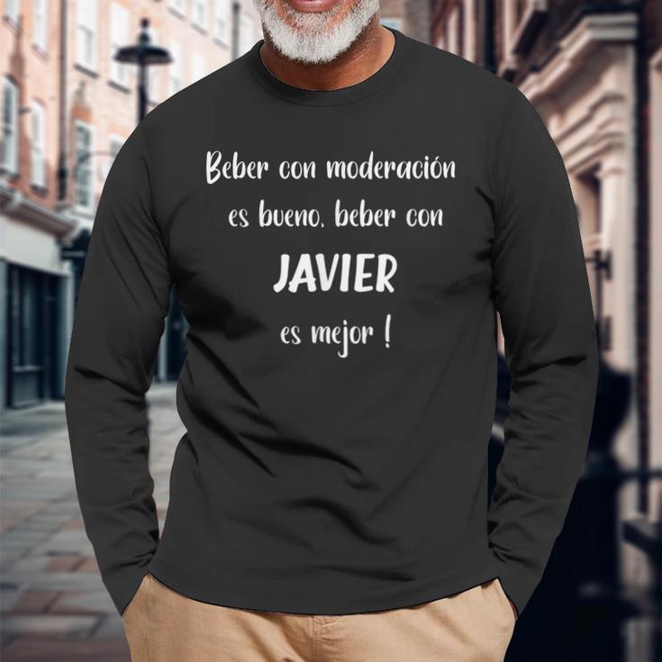 Hombre Beber Con Moderación Es Bueno Beber Con Javier Camiseta de manga larga Regalos para ancianos