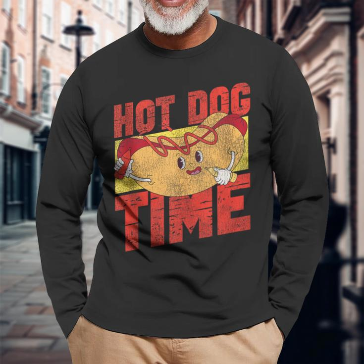 Hot Dog Adult Vintage Hot Dog Time Long Sleeve T-Shirt Gifts for Old Men