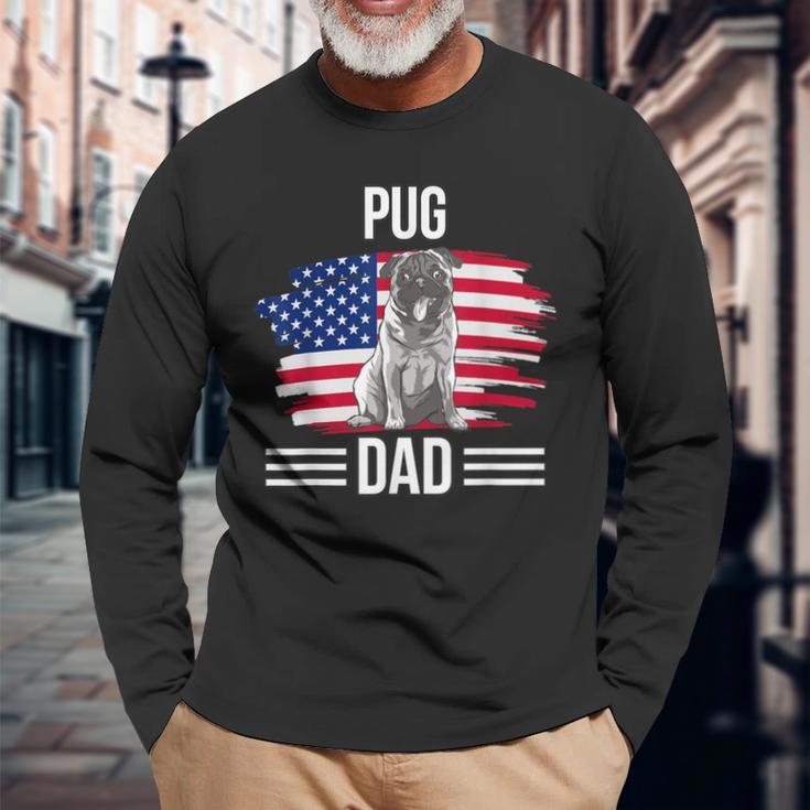 Hundebesitzer Us-Flagge 4 Juliatertag Mops Papa Langarmshirts Geschenke für alte Männer