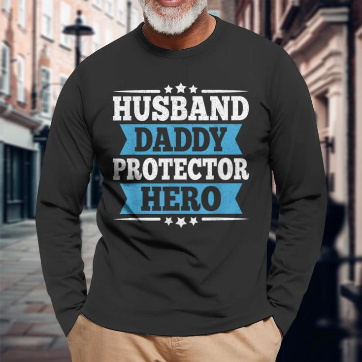 Husband Daddy Protector Hero Dad Papa Vintage Fathers Day Long Sleeve T-Shirt Gifts for Old Men