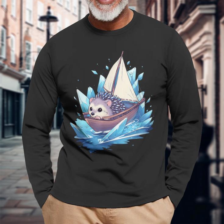 Ice Sailing Hedgehog Ice Sailing Ice Boating Yachting Langarmshirts Geschenke für alte Männer