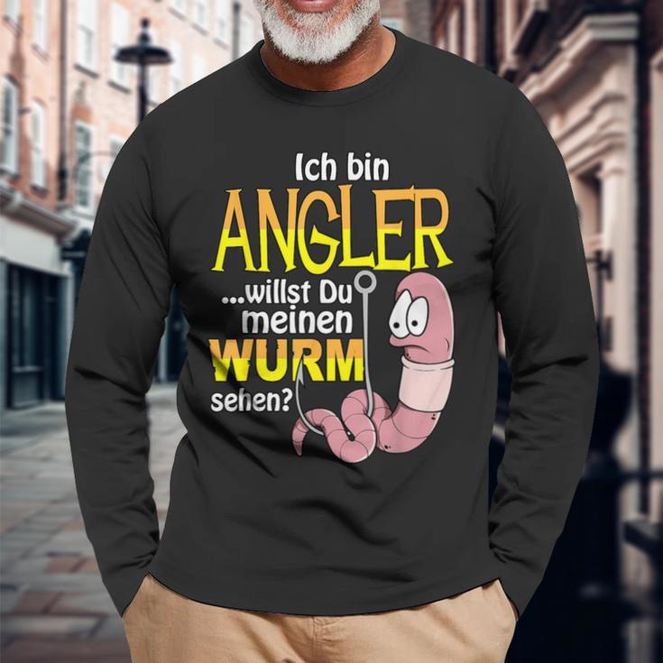 Ich Bin Angler, Willst Du Mein Wurm Sehen Langarmshirts, Schwarz Geschenke für alte Männer