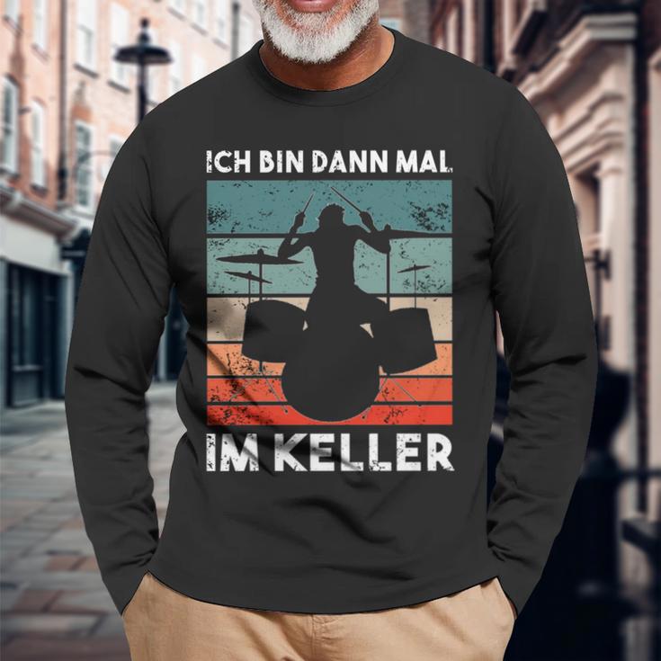 Ich Bin Dann Mal Im Keller Drummer Long-Sleeved Langarmshirts Geschenke für alte Männer