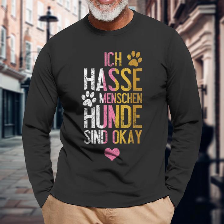 Ich Hasse Menschen Hunde Sind Ok Heart Vintage S Langarmshirts Geschenke für alte Männer