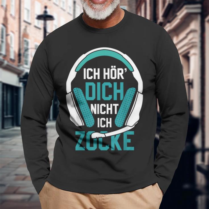 Ich Hör' Dich Nicht Ich Zocke Gamer Headset Idea Black Langarmshirts Geschenke für alte Männer