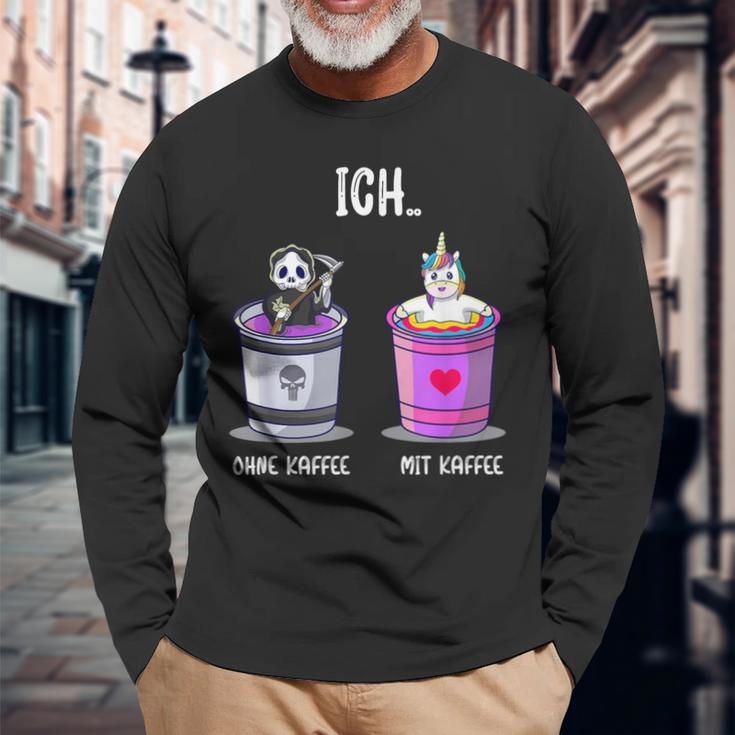 Ich Ohne Kaffee Ich Mit Kaffee Kaffetrinker Slogan Drinks Langarmshirts Geschenke für alte Männer