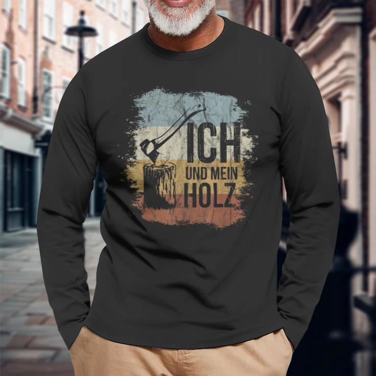 Ich Und Mein Holz Axt & Hackklotz Retro Firewood Langarmshirts Geschenke für alte Männer