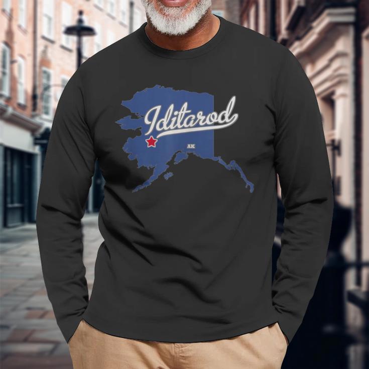 Iditarod Alaska Ak Map Long Sleeve T-Shirt Gifts for Old Men