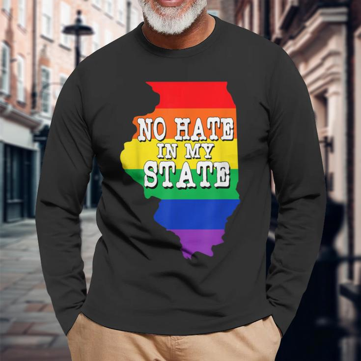 Illinois No Hate In My State Gay Pride LgbtLong Sleeve T-Shirt Gifts for Old Men