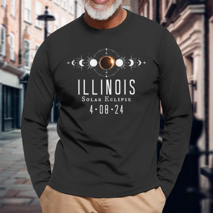 Illinois Solar Eclipse Spring 2024 Totality April 8 2024 Long Sleeve T-Shirt Gifts for Old Men