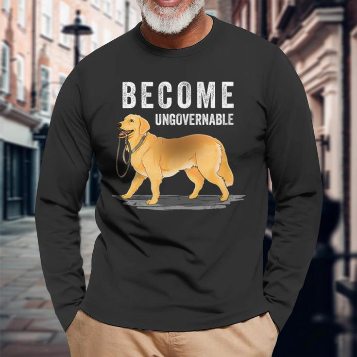 Independent Dog Holding Own Leash Become Ungovernable Long Sleeve T-Shirt Gifts for Old Men