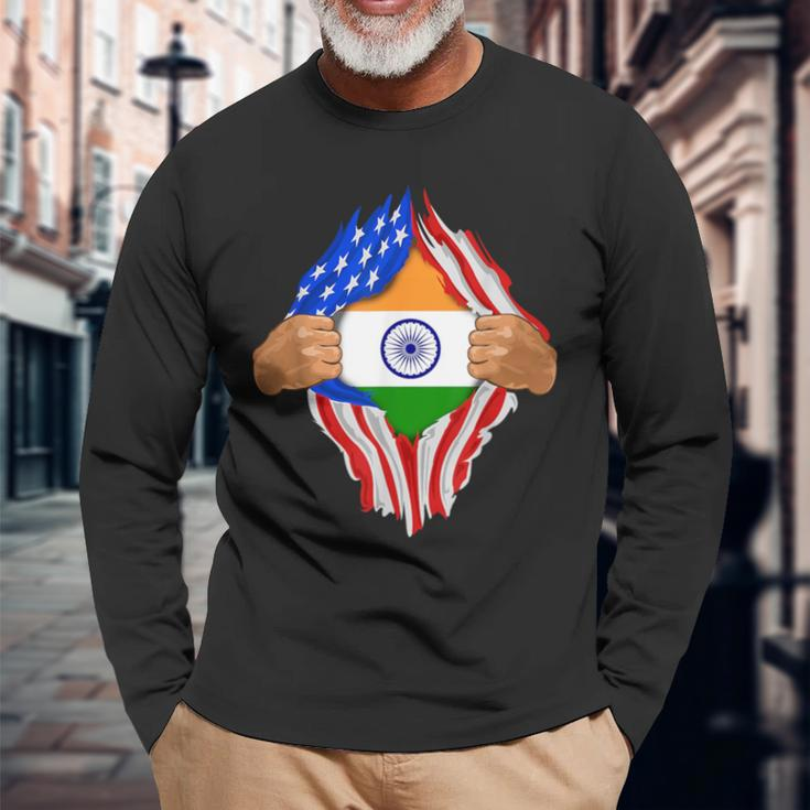 Indian Blood Inside Me India Flag Long Sleeve T-Shirt Gifts for Old Men