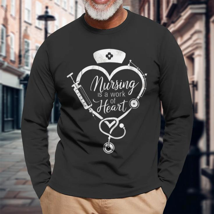 International Nurses Day 2024 Nursing Is A Work Of Heart Long Sleeve T-Shirt Gifts for Old Men