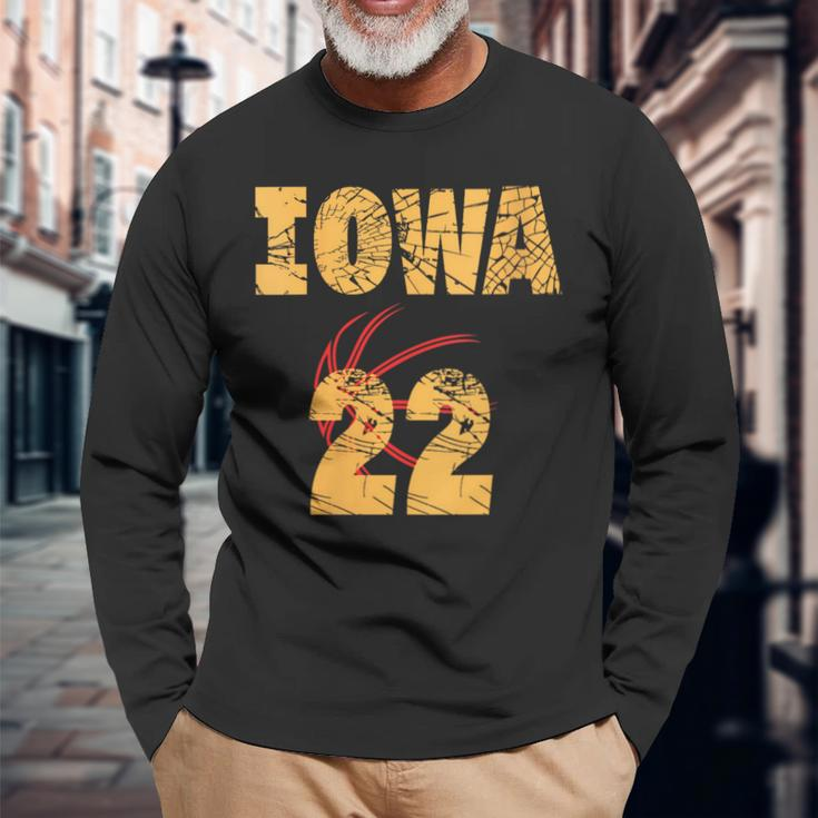 Iowa 22 Golden Yellow Sports Team Jersey Number Long Sleeve T-Shirt Gifts for Old Men