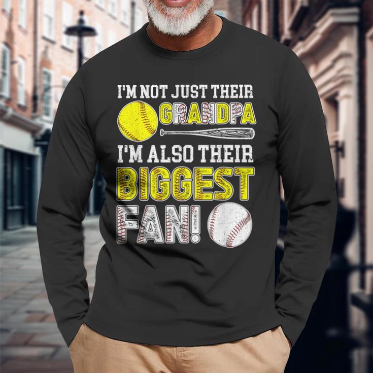 Their Biggest Fan Baseball Softball Grandpa Long Sleeve T-Shirt Gifts for Old Men