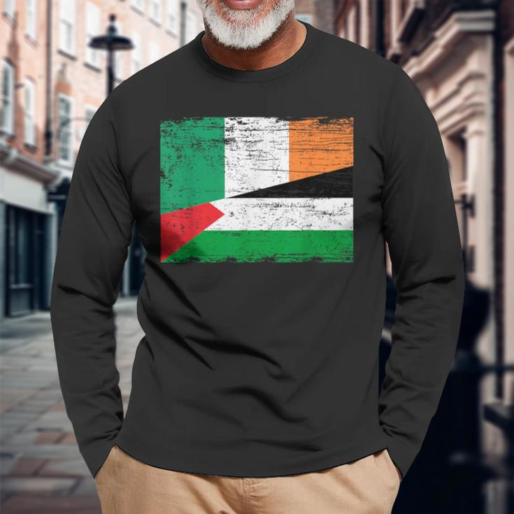 Ireland Palestine Flags Half Irish Half Palestinian Long Sleeve T-Shirt Gifts for Old Men