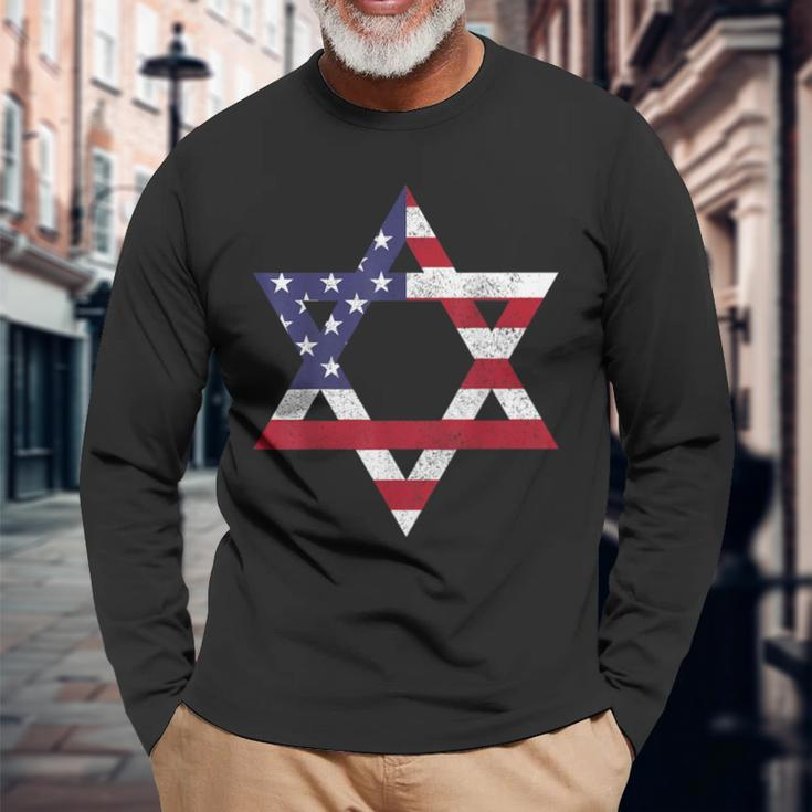 Israel American Flag Star Of David Israelite Jew Jewish Long Sleeve T-Shirt Gifts for Old Men