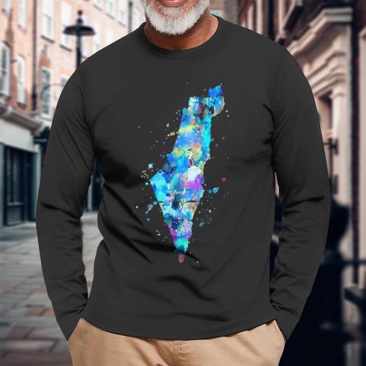 Israel And Palestinian Territories Map Long Sleeve T-Shirt Gifts for Old Men