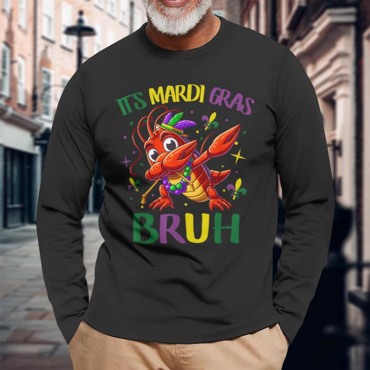 It's Mardi Gras Bruh Dabbing Crawfish Carnival Long Sleeve T-Shirt Gifts for Old Men