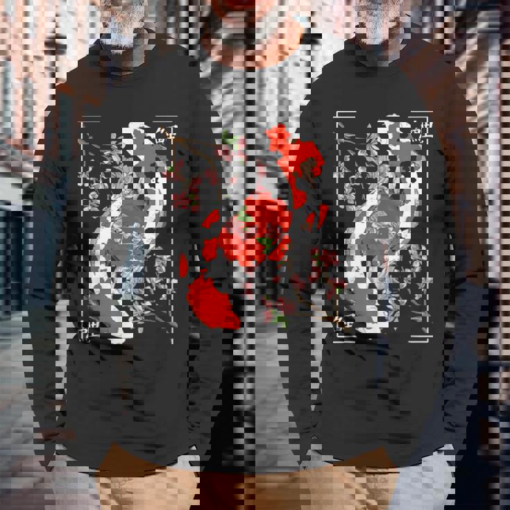 Japanese Koi Carp Fish Nishikigoi Aesthetic Cherry Blossom Long Sleeve T-Shirt Gifts for Old Men
