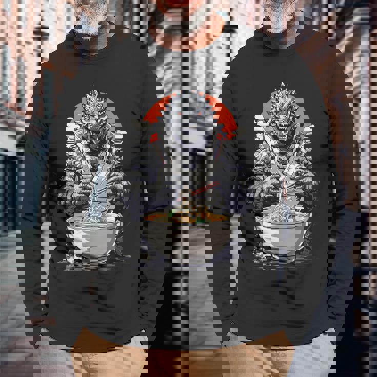 Japanese Monster Kaiju Eating Ramen Long Sleeve T-Shirt Gifts for Old Men