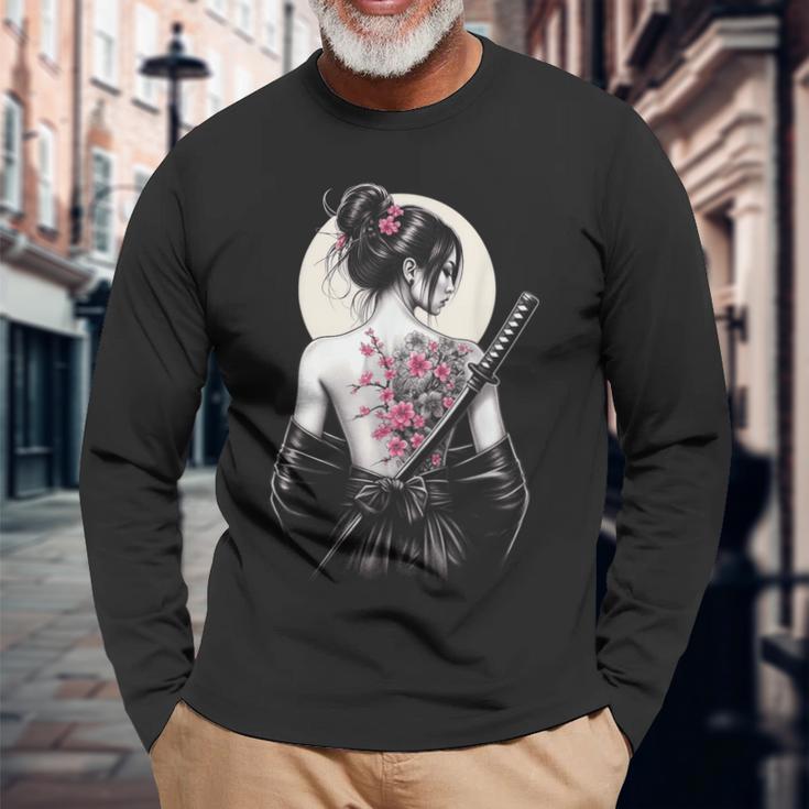 Japanische Samurai-Kriegerin Geisha Langarmshirts Geschenke für alte Männer